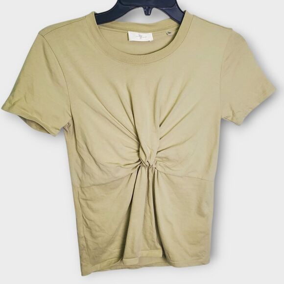 7 For All Mankind Beige Twist Front Tee Shirt XS - Picture 1 of 7